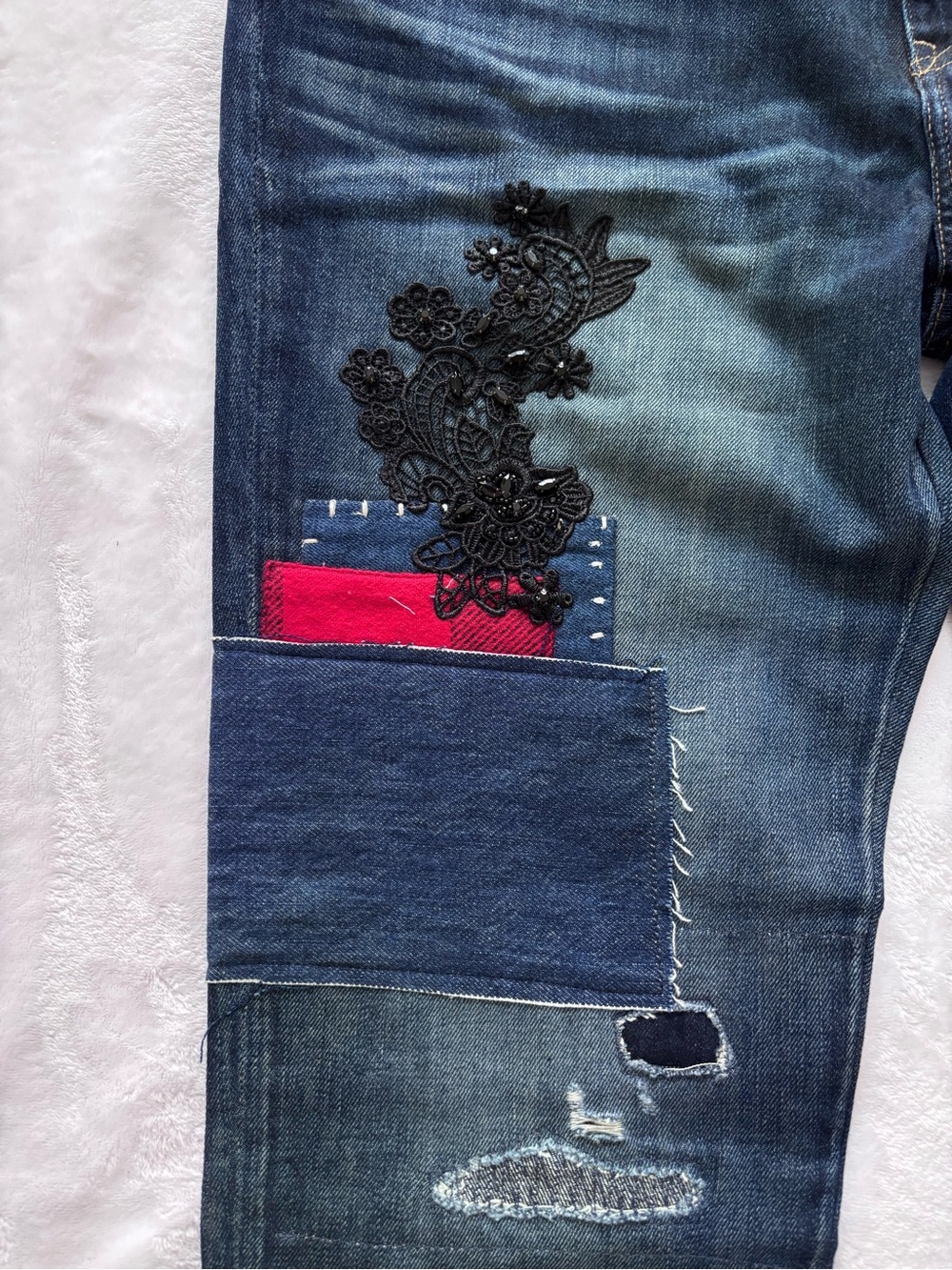 LAUREN RALPH LAUREN Patchwork Relaxed Tapered Lace Plaid Straight Jean--NWT--30 - Picture 8 of 16